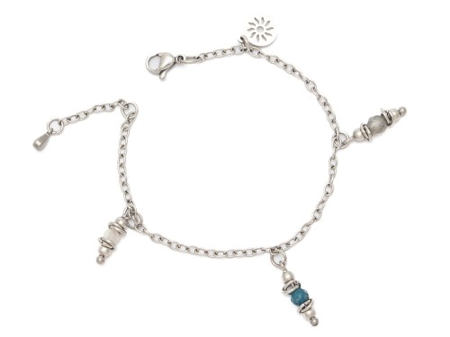 Bransoletka stal kamień księżycowy kyanit labradoryt zawieszka słoneczko