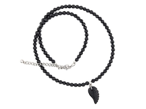 Naszyjnik damski choker delikatny onyks skrzydło czarny stal