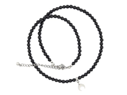 Naszyjnik damski choker drobny agat czarny zawieszka półksiężyc stal