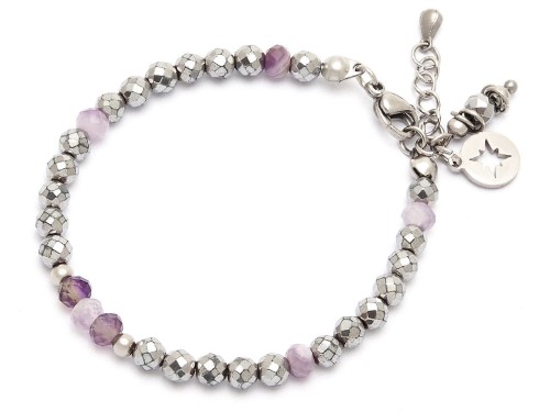 Bransoletka damska hematyt ametyst stal chirurgiczna delikatna na prezent