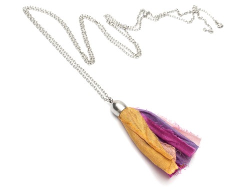 Długi naszyjnik ze stali chirurgicznej z kolorowym wisiorkiem do sukienki