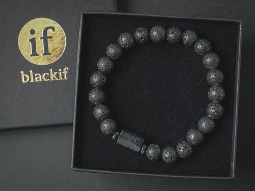 Bransoletka męska z kamieni lawa turmalin czarna