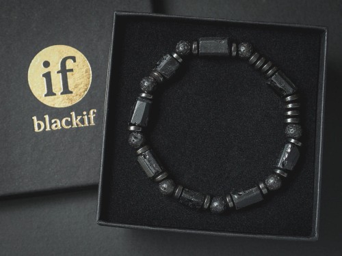 Bransoletka męska z kamieni lawa turmalin hematyt