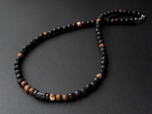 Naszyjnik męski lawa turmalin agat krótki czarny