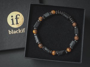 Bransoletka męska z kamieni turmalin czarny tygrysie oko ts09a