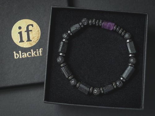 Bransoletka męska z kamieni turmalin czarny ametyst lawa