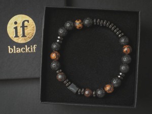 Bransoletka męska z kamieni lawa agat turmalin czarna lat01