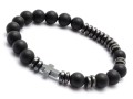 Bransoletka męska różaniec z kamieni onyks czarny krzyż