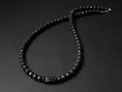 Naszyjnik męski lawa turmalin hematyt krótki czarny