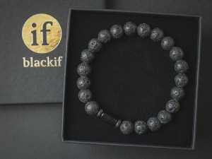 Bransoletka męska z kamieni lawa turmalin czarna lt601