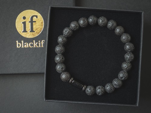 Bransoletka męska z kamieni lawa turmalin czarna