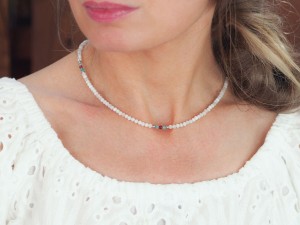 Naszyjnik damski choker kamień księżycowy rubin chalcedon kk6