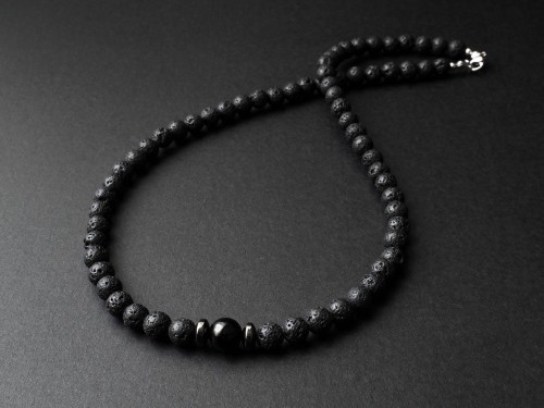 Koraliki męskie na szyję z onyksem i wulkaniczna lawą