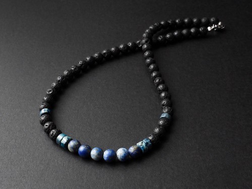 Naszyjnik męski lawa wulkaniczna lapis lazuli jaspis czarny