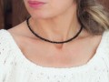 Naszyjnik damski choker drobny agat czarny stal