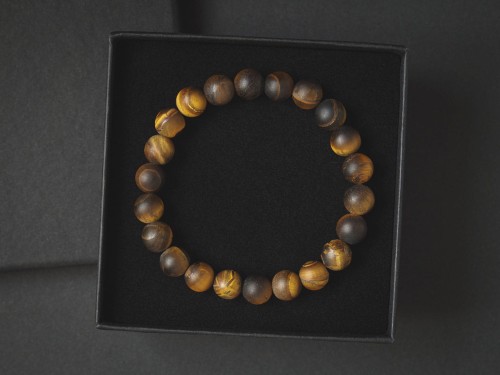 Bransoletka męska z kamieni tygrysie oko brązowa