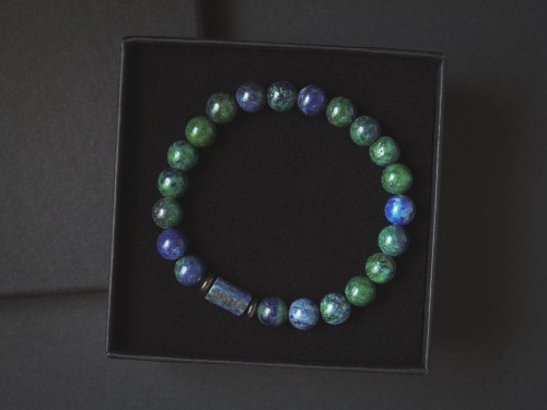 Bransoletka męska z kamieni chryzokola zielono niebieska