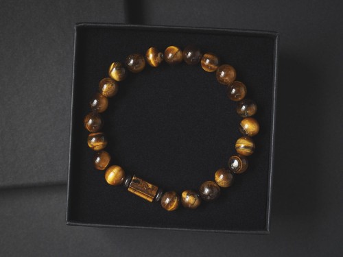 Bransoletka męska z kamieni brązowa tygrysie oko