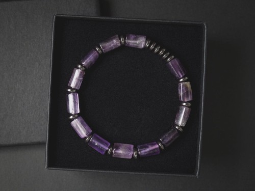 Bransoletka męska z kamieni ametyst fioletowy hematyt