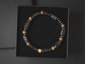 Bransoletka męska z kamieni turmalin czarny agat ta10