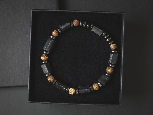 Bransoletka męska z kamieni turmalin czarny agat