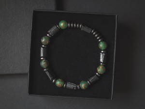 Bransoletka męska z kamieni turmalin czarny agat zielony  ta11