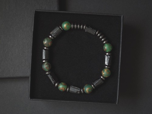 Bransoletka męska z kamieni turmalin czarny agat zielony