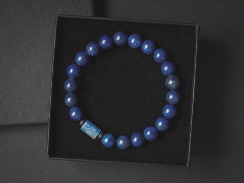 Bransoletka męska z kamieni lapis lazuli niebieska