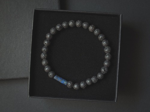 Bransoletka męska z kamieni lawa lapis czarna