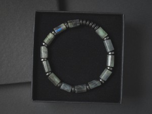 Bransoletka męska z kamieni labradoryt hematyt szara lk09a