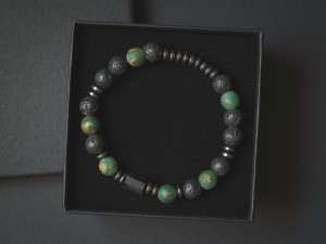 Bransoletka męska z kamieni lawa agat turmalin czarna lat03