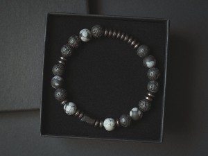 Bransoletka męska z kamieni lawa obsydian turmalin czarna lat06