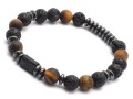 Bransoletka męska z kamieni lawa tygrysie oko turmalin czarna