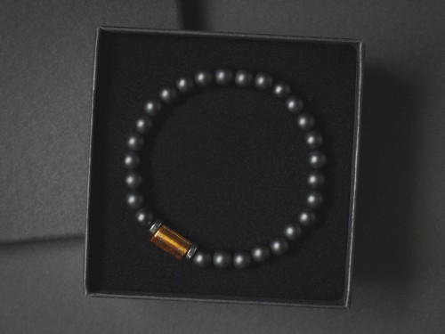 Bransoletka męska z kamieni onyks tygrysie oko czarna na prezent