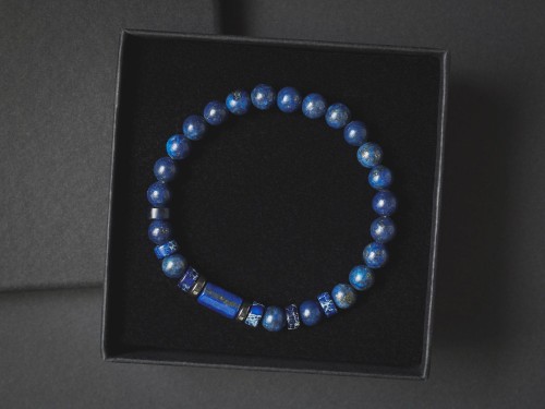 Bransoletka męska z kamieni lapis lazuli niebieska