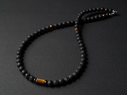 Naszyjnik męski lawa tygrysie oko krótki czarny