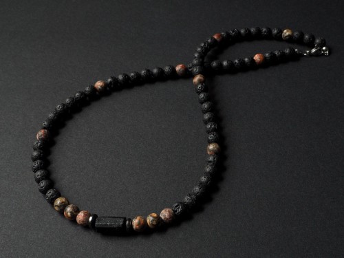 Naszyjnik męski lawa turmalin jaspis krótki czarny