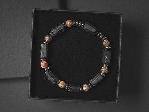 Bransoletka męska z kamieni turmalin czarny jaspis  tj10 