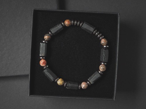 Bransoletka męska z kamieni turmalin czarny jaspis