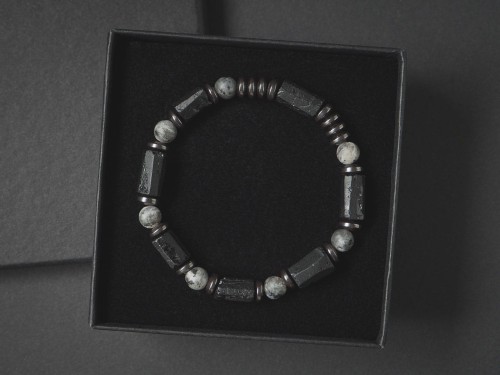 Bransoletka męska z kamieni turmalin czarny larvikit
