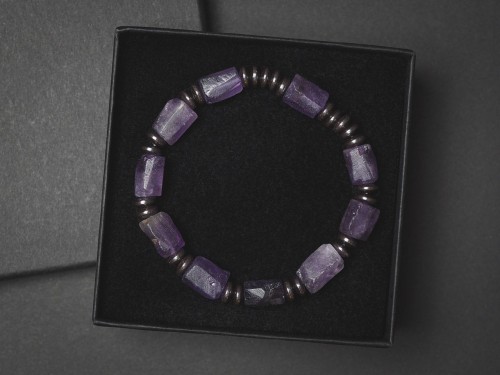 Masywna bransoletka męska z kamieni ametyst fioletowy hematyt