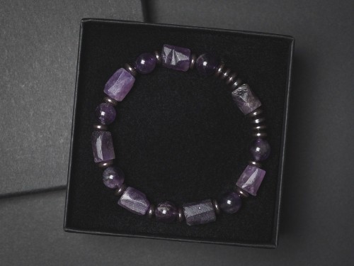 Masywna bransoletka męska ametyst hematyt fioletowa