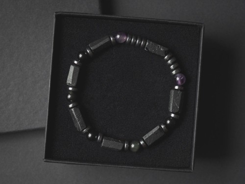 Bransoletka męska z kamieni turmalin obsydian ametyst