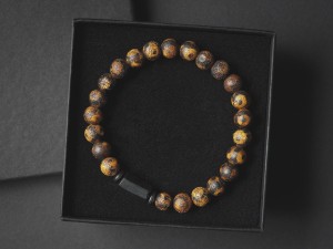 Bransoletka męska z kamieni agat tybetański turmalin at07