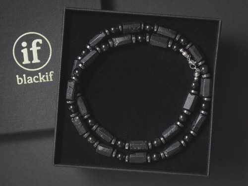 Naszyjnik męski turmalin obsydian czarny