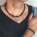 Naszyjnik męski lawa turmalin agat krótki czarny