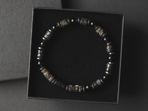 Bransoletka męska z kamieni obsydian turmalin jaspis hematyt