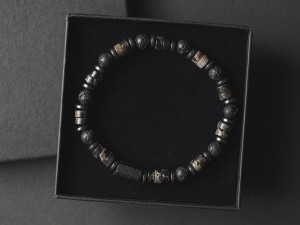 Bransoletka męska z kamieni lawa turmalin jaspis hematyt tlj01