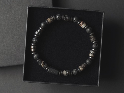 Bransoletka męska z kamieni lawa turmalin jaspis hematyt