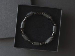 Bransoletka męska z kamieni turmalin czarny agat ta12